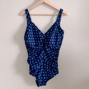 Gabar one piece blue polka dot swimsuit size 16